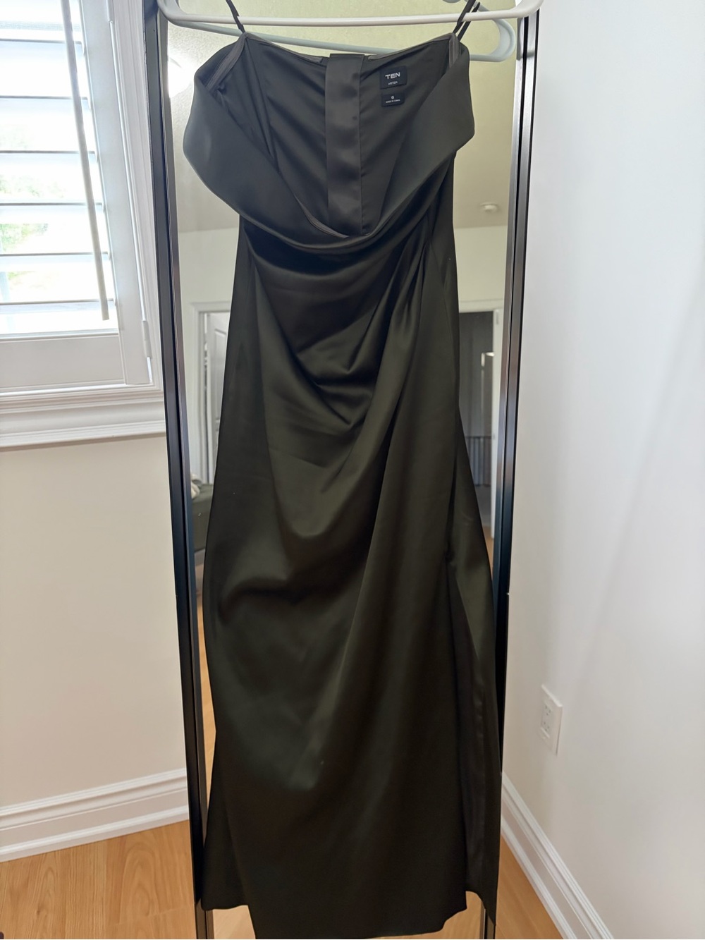 Aritzia Olive Satin Cowl-Neck Maxi Dress